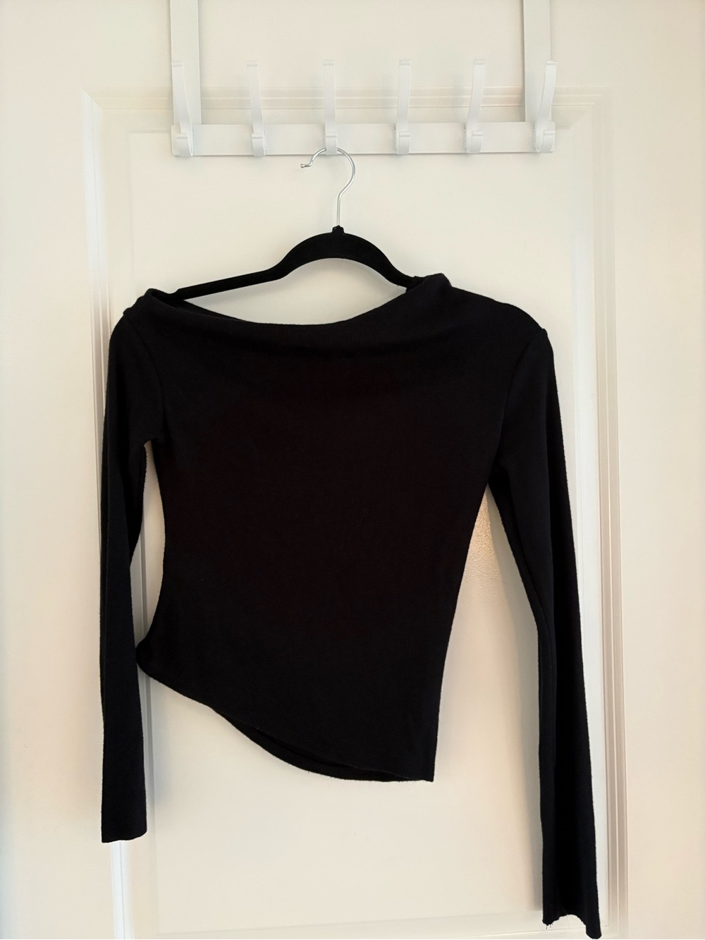 Zara Black Asymmetric Long-Sleeve Women's Top